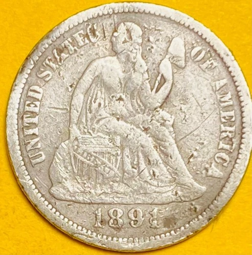 1891 U.S. SEATED LIBERTY SILVER DIME 10c COIN (VF-Very Fine) Last Mintage Year