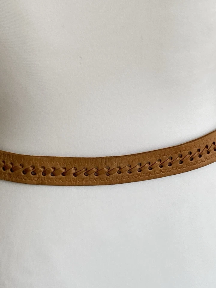 Retro Echtleder Gürtel Gr 80-95 Hellbraun Metallschnalle Ausgefallen - Bild 3 von 4