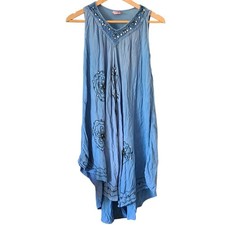 Vintage Studio M Embroidered Dress Floral Bohemian 80s Free Size Beach Midi