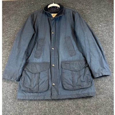 Barbour Hereford Waxed Jacket Mens Medium Blue Quilted Lined Utility Gorpcore