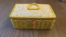 Vintage Yellow SINGER Japan Child's Sewing Basket Small Box 9 x 5 1/2" MCM