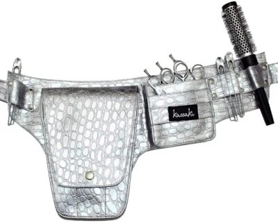 Kassaki Friseurwerkzeug Gürtel Schere Holster Etui Taillentasche in Silber Krokodil