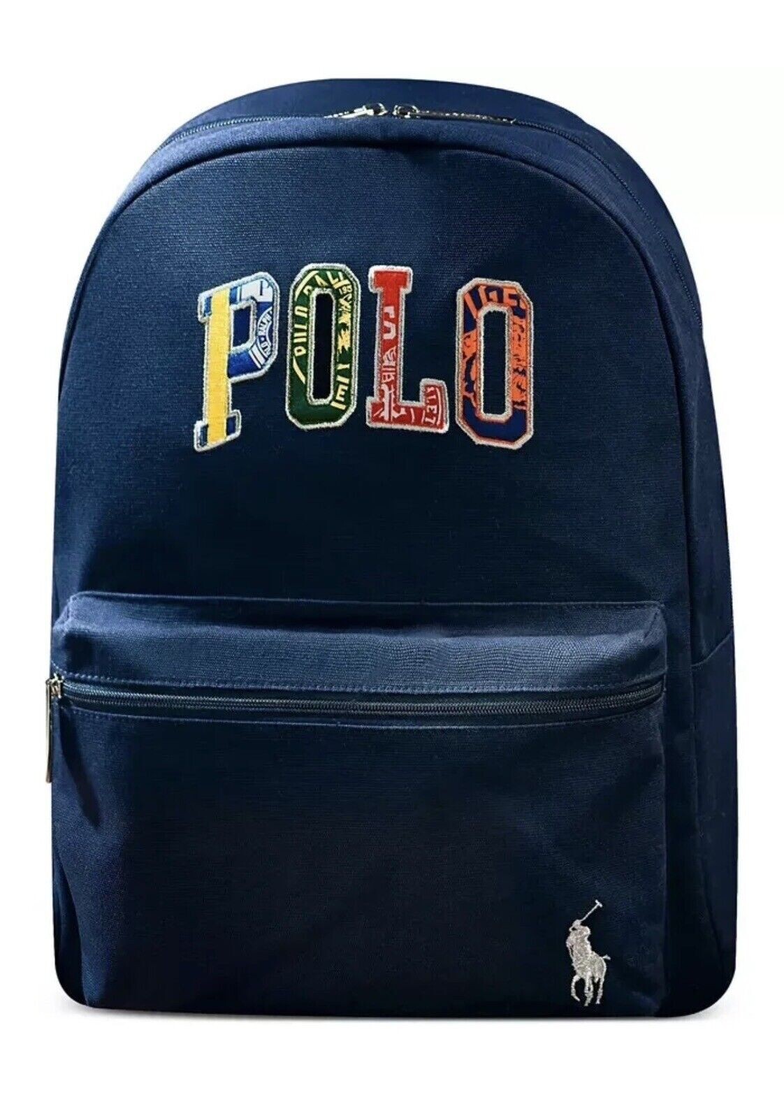 Polo Ralph Lauren Blue Backpack Colorful Patch Letter Logo Zip 