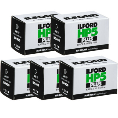 5 Rolls Ilford HP5 Plus 400 Black and White 35mm Film, 36 Exposure
