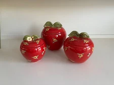 Susan Winget 3 piece canister set  apple design, red color