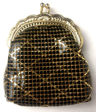 Coin Purse Black Mesh Gold Frame Kiss Lock Lined VTG