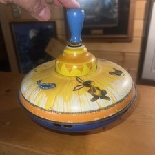 Ohio Art Spinning Top Metal Tin Animals Duck Bunny Bird Kitty Butterfly Vintage
