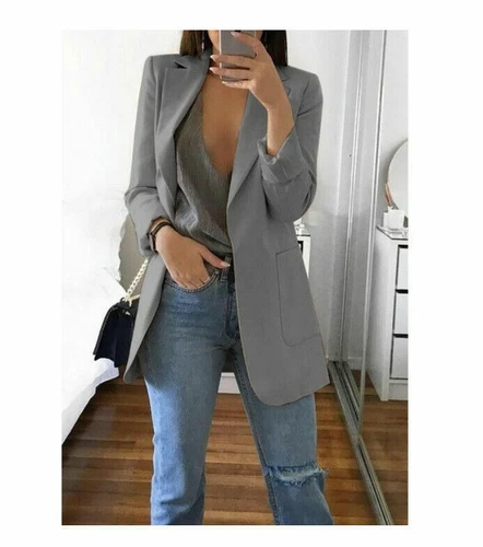 Womens Cardigan Blazer Suit Slim Ladies Coat Formal Jacket Slim Solid Color New - Picture 7 of 30
