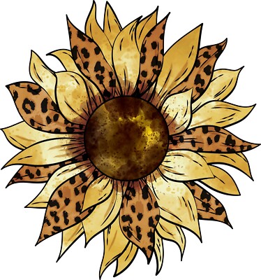 Sunflower Leopard Print Sticker Petals Flower Summer Fall Boho Hippie (4 Inch)