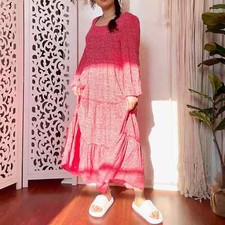 Ditsy Floral Red White Boho Cottage Peasant Tiered Maxi Dress XL
