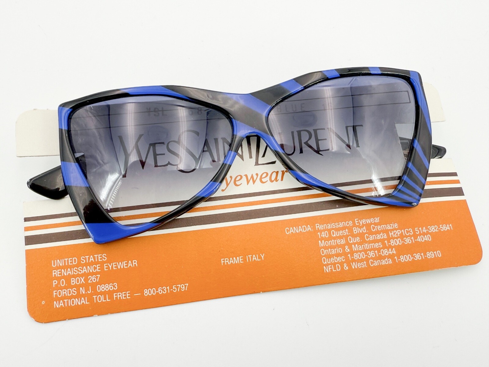 Occhiali da sole NOS vintage Yves Saint Laurent YSL168 designer nero blu K384