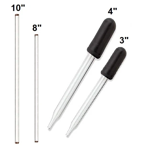 A2Z SCILAB Glass Stirring Rods + Glass Droppers for Lab, Kitchen, Science Education 4/Pack