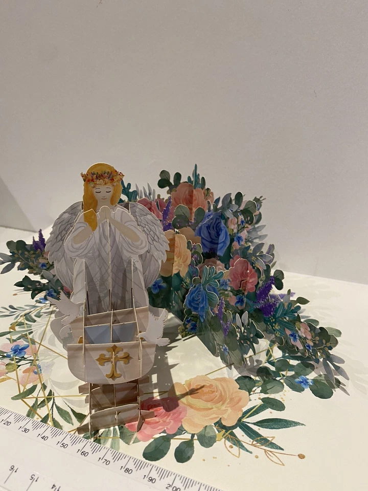Christening Angel Prayer Flowers Card Pop Out For Baby Kids Family 3D G2 - Image 4 of 4