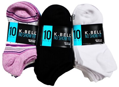 K. Bell Women's No Show Socks, 5.5-10 Shoe Size, 10 Pairs