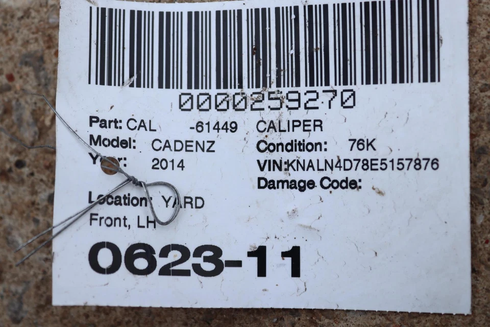 KIA CADENZA 2014-2016 PINZA DE FRENO DELANTERA IZQUIERDA LADO CONDUCTOR CON MANGUERA OEM Foto 3 de 3