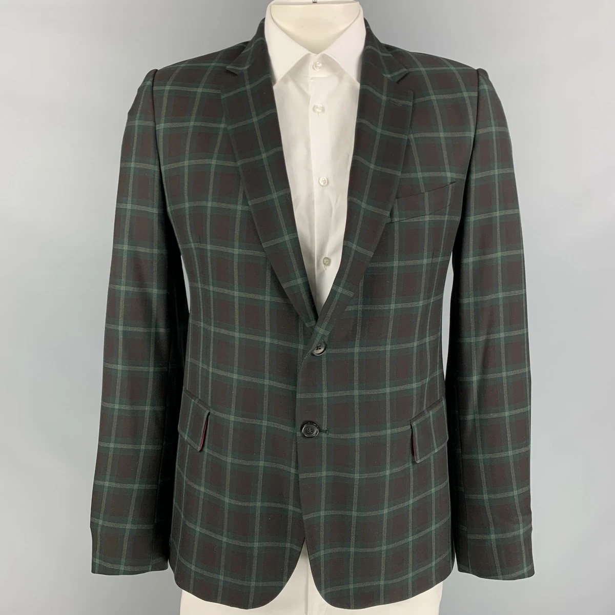 PAUL SMITH Soho Fit Size 46 Regular Brown Green Wool Notch Lapel Sport Coat