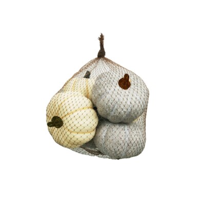 Künstliche 6 x grau/stein und creme Kürbis Obst Sortiment 10 cm Durchmesser