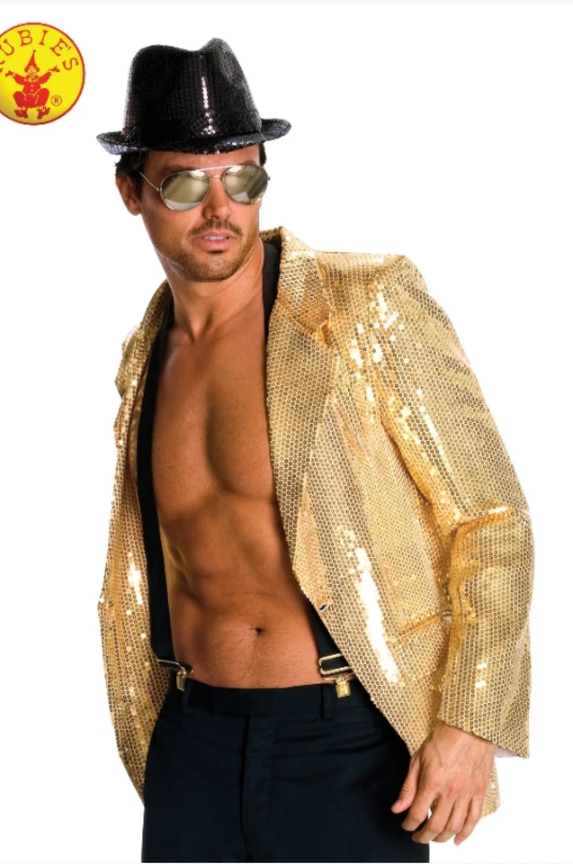 Gold Sequin Mens Jacket Mens 70s 80s Formal Prom Costume - image 2 of 4
