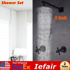 Shower Faucet Set Wall Mount 2-Handle Mixer Valve Tap Cold and Hot Round Head
