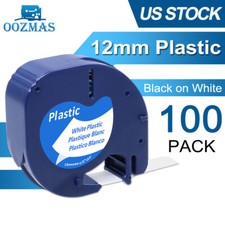 100PK Compatible Dymo LetraTag 91331 White Plastic 12mm Label Tape LT-100H 1/2"