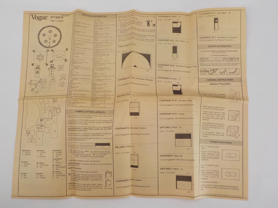VOGUE CRAFT PATTERN #9718 A SNOWY HOLIDAY TREE SKIRT PILLOW GIFT BAGS UNCUT 1997 - Image 4 of 4