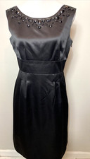 Ann Taylor LOFT Women's Sleeveless Shift Dress Black Satin Sz. 10 Petite