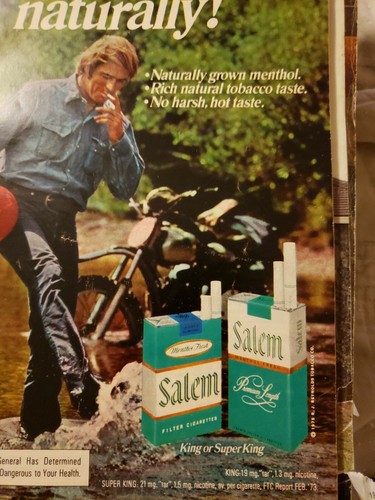 1972 Salem Cigarettes Ad - Refreshes Naturally - Bicycling