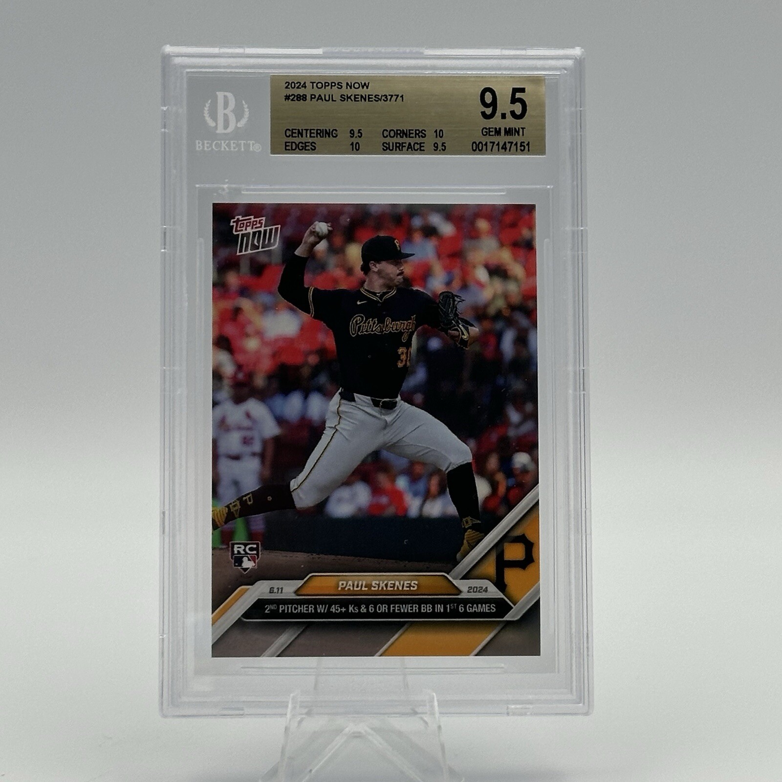 Paul Skenes 2024 Topps Now RC #288 BGS 9.5 Gem Mint Pittsburgh Pirates Rookie
