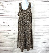 J.Crew Maxi Dress Women’s XL Brown T-Shirt Leopard Prints Sleeveless Cotton