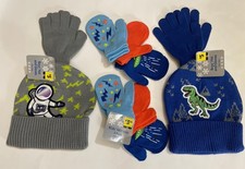 Boys Winter Hat Glove Mitten Lot 10 Pc Beanie Dinosaur Astronaut UFO Space NWT