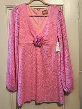 NWT Show Me Your Mumu Pink Floral Lace Mini Dress V-Neck Long Sleeve Ruffle M