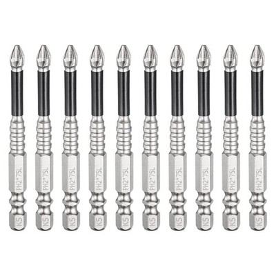 10pcs Anti Slip Phillips Impact Screwdriver Bit PH2 1/4'' Hex Shank 3'' Long