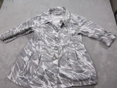 Keren Hart Jacket Womens Large Gray White Print Cotton Button Front Peplum