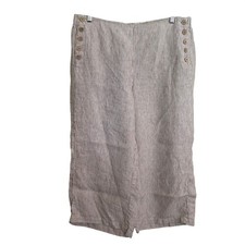 J. Jill Love Linen Brown White Striped Sailor Wide Leg Crop Pants Large Petite
