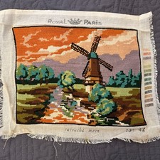 Finished Needlepoint Piece Windmill Scene 10.5x8  Royal Paris Hand Crafted
