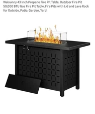 Walsunny 43 Inch Outdoor Propane Fire Pit 50,000 BTU Gas Fire Pit Table with Lid