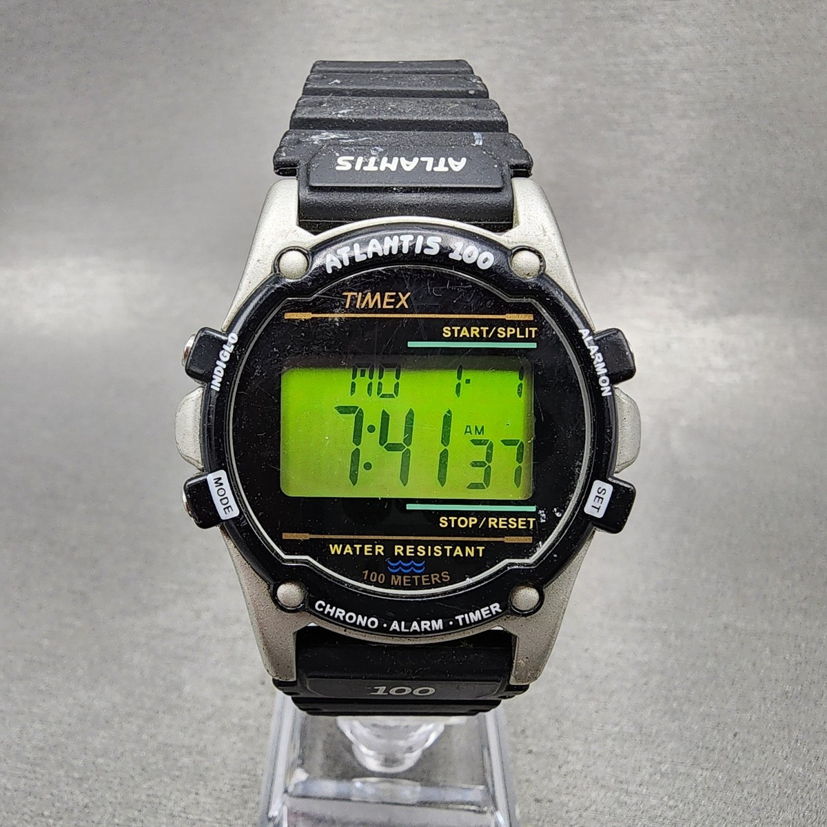 Timex Atlantis 100 Watch Men 40mm Digital Silver Black Tone Round