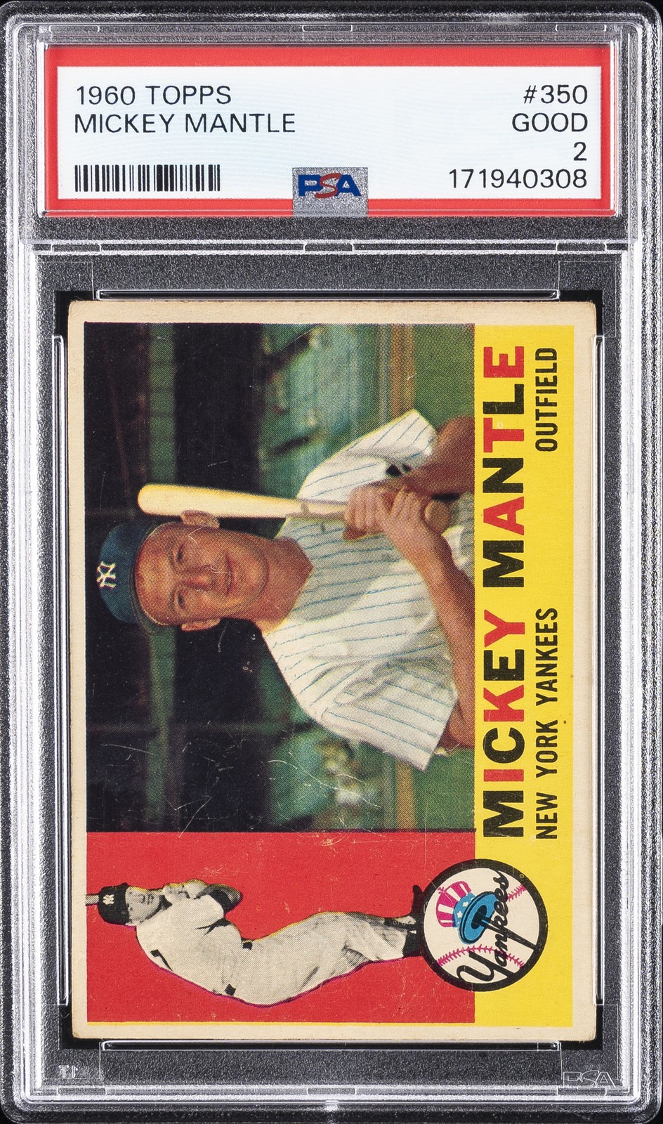 1960 TOPPS #350 MICKEY MANTLE PSA 2 view 1