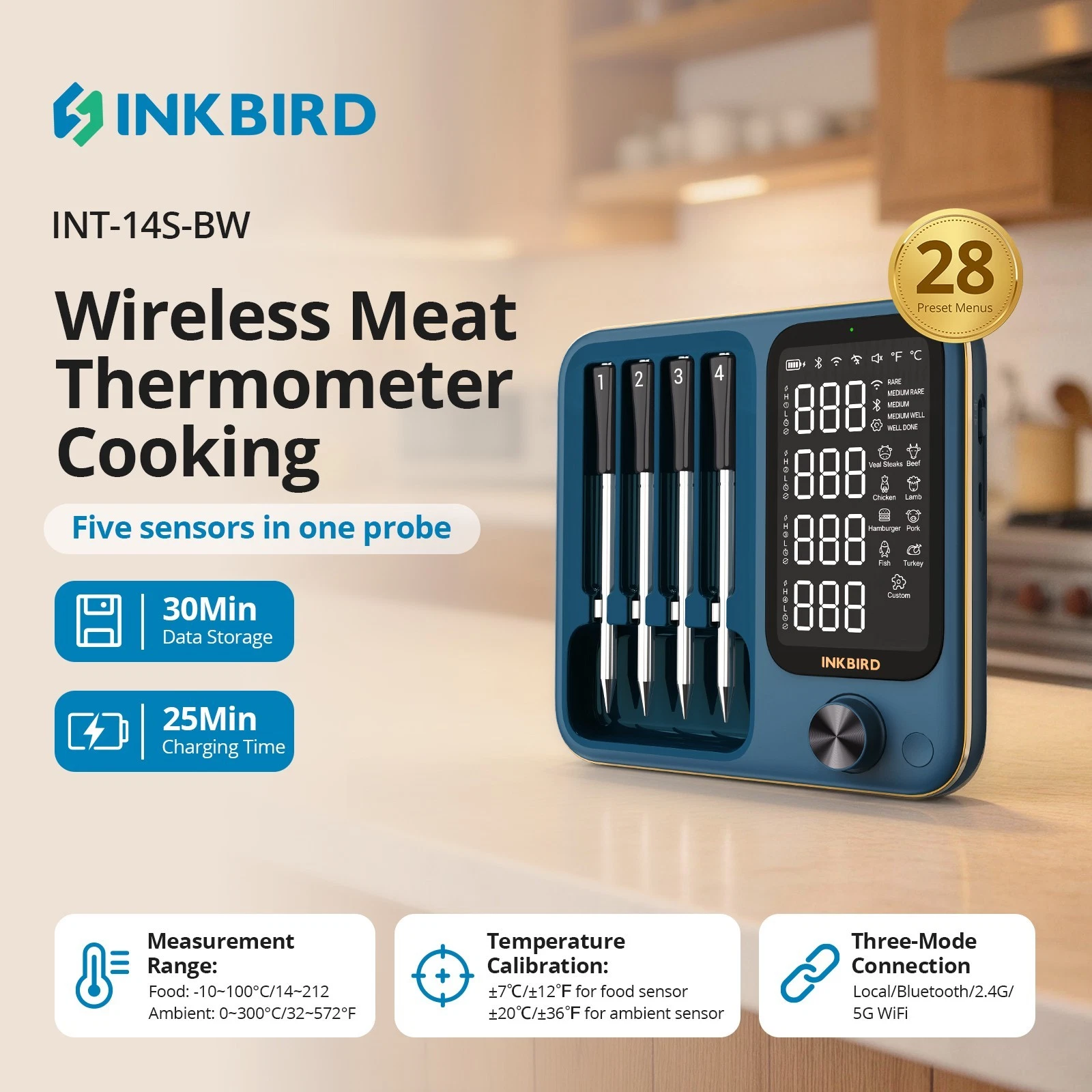 INKBIRD Truly Wireless BBQ Thermometer Food Cooking Grill 4 Multi-Sensor Probes
Opens in a new windo