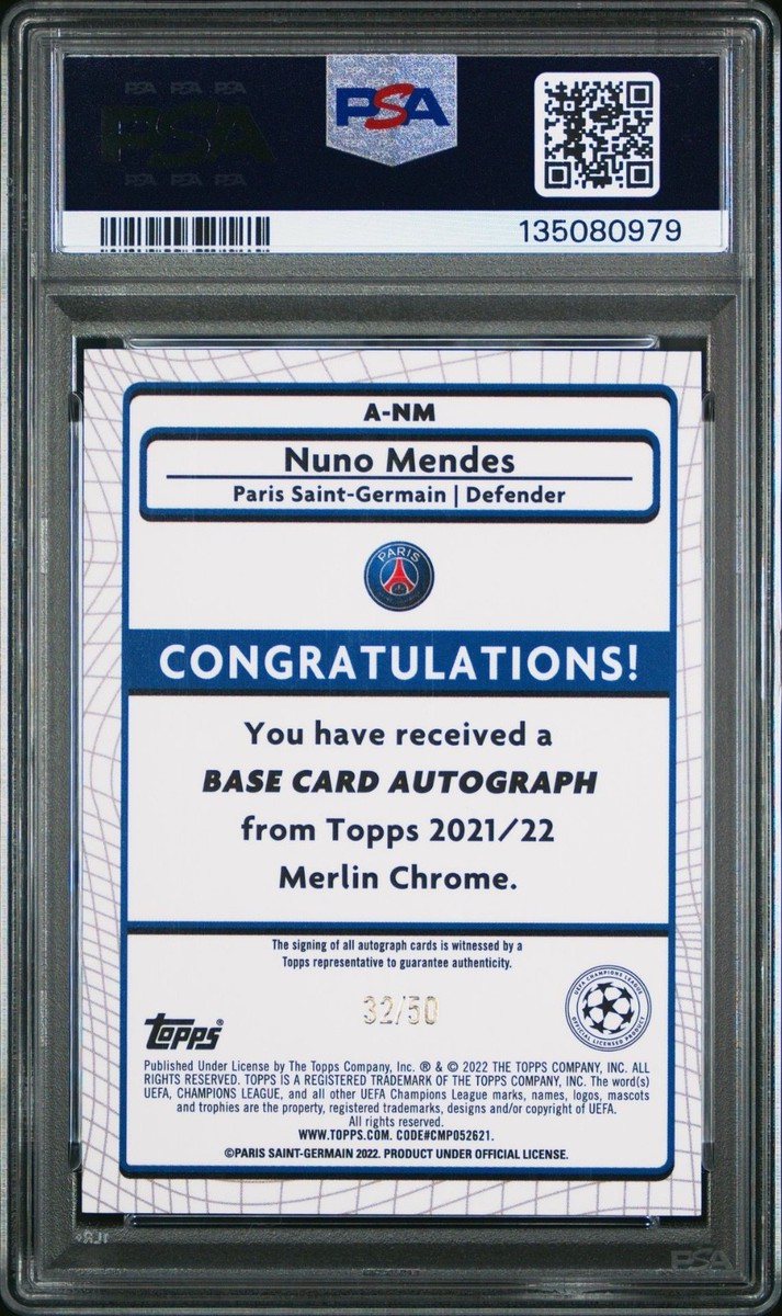 2021-22 Topps Merlin Chrome Nuno Mendes #NM Autographs Gold