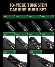 Carbide Burr Set 1/4 In Shank 10-Pc 8mm Head with Clear Storage Box