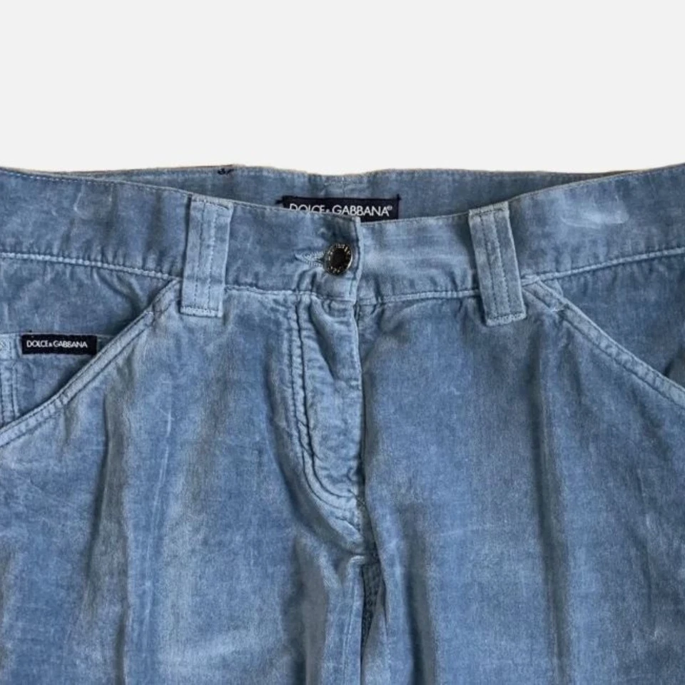 Dolce & Gabbana Pantalones IT 38 UK 6 Azul Algodón Terciopelo Diseñador Italiano Pantalones Foto 3 de 4