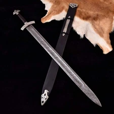 HAND FORGED VIKING NORSE SWORD REPLICA | DAMASCUS PATTERN BLADE W/SCABBARD