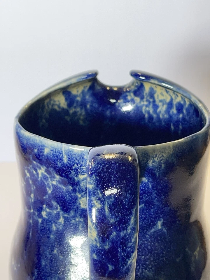 Bennington Pottery Blue Agate Pitcher Jug 8” Vermont Spongeware Ice Lip - Image 3 of 4