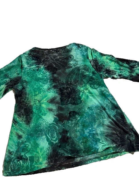 Top túnica mujer talla 18W 20W 1X CATO verde negro damasco medallón busto recogido Foto 4 de 4