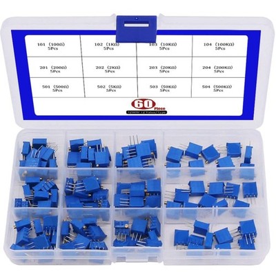 Trimmer Potentiometer Kit 12 Werte 60 Stück Variabler Widerstand 100Ω 1kΩ 10k...