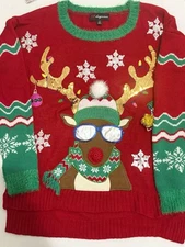 33 Degrees Cute Ugly Christmas Sweater Size M Santa Reindeer