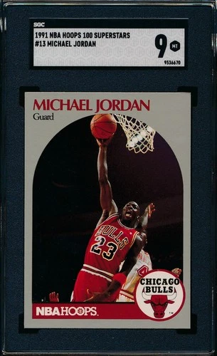 MICHAEL JORDAN 1991-92 NBA HOOPS 100 SUPERSTARS SGC 9 MINT CARD #13