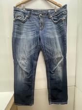 Miss Me Women's Denim Blue Jeans Boyfriend Capri, Size 34 Embellished