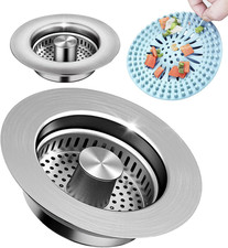 2 Pack 3-In-1 Kitchen Sink Drain Strainer Stopper, 304 Stainless Steel Pop up